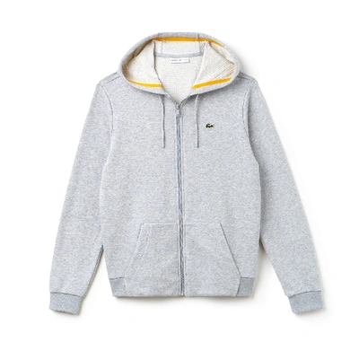 Shop Lacoste Women's Sport Tennis Hooded Zippered Fleece Sweatshirt In Grey Chine / Orange