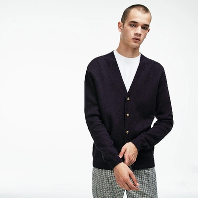 Shop Lacoste Unisex Live Reversible Wool Jersey Cardigan In Navy Blue/arbas Chine