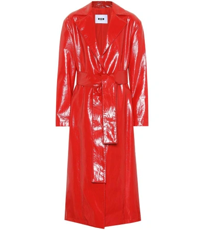 Shop Msgm Vinyl Trench Coat In Red