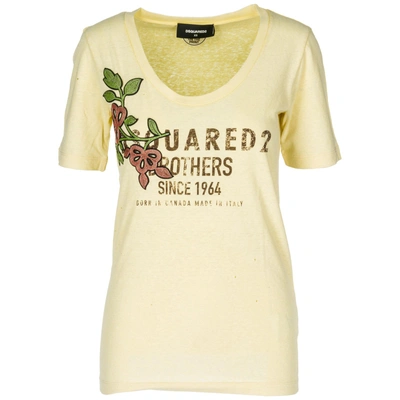 Shop Dsquared2 Women's T-shirt Short Sleeve Crew Neck Round In Yellow