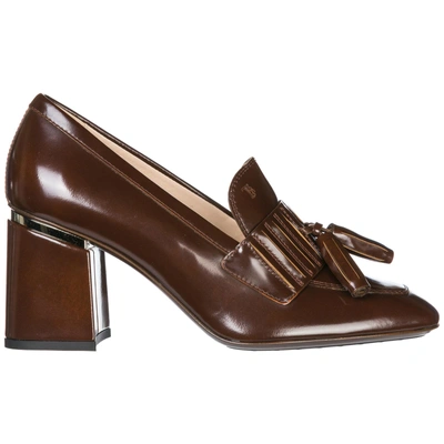 Shop Tod's Women's Leather Pumps Court Shoes High Heel In Brown