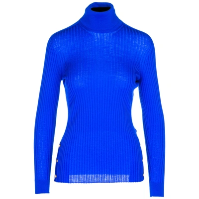 Shop Versace Women's Jumper Sweater Turtle Neck In Blue