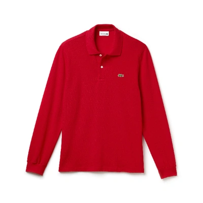 Shop Lacoste Men's Long Sleeve Cotton Polo - S - 3 In Red