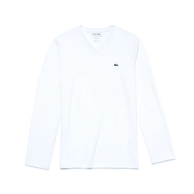 Shop Lacoste Men's V-neck Lightweight Pima Cotton Jersey T-shirt - Xs - 2 In White