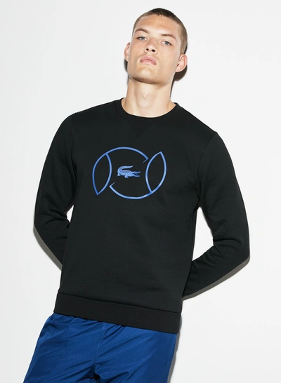 Shop Lacoste Men's Sport Fleece And Lettering Tennis Sweatshirt In Black / Navy Blue