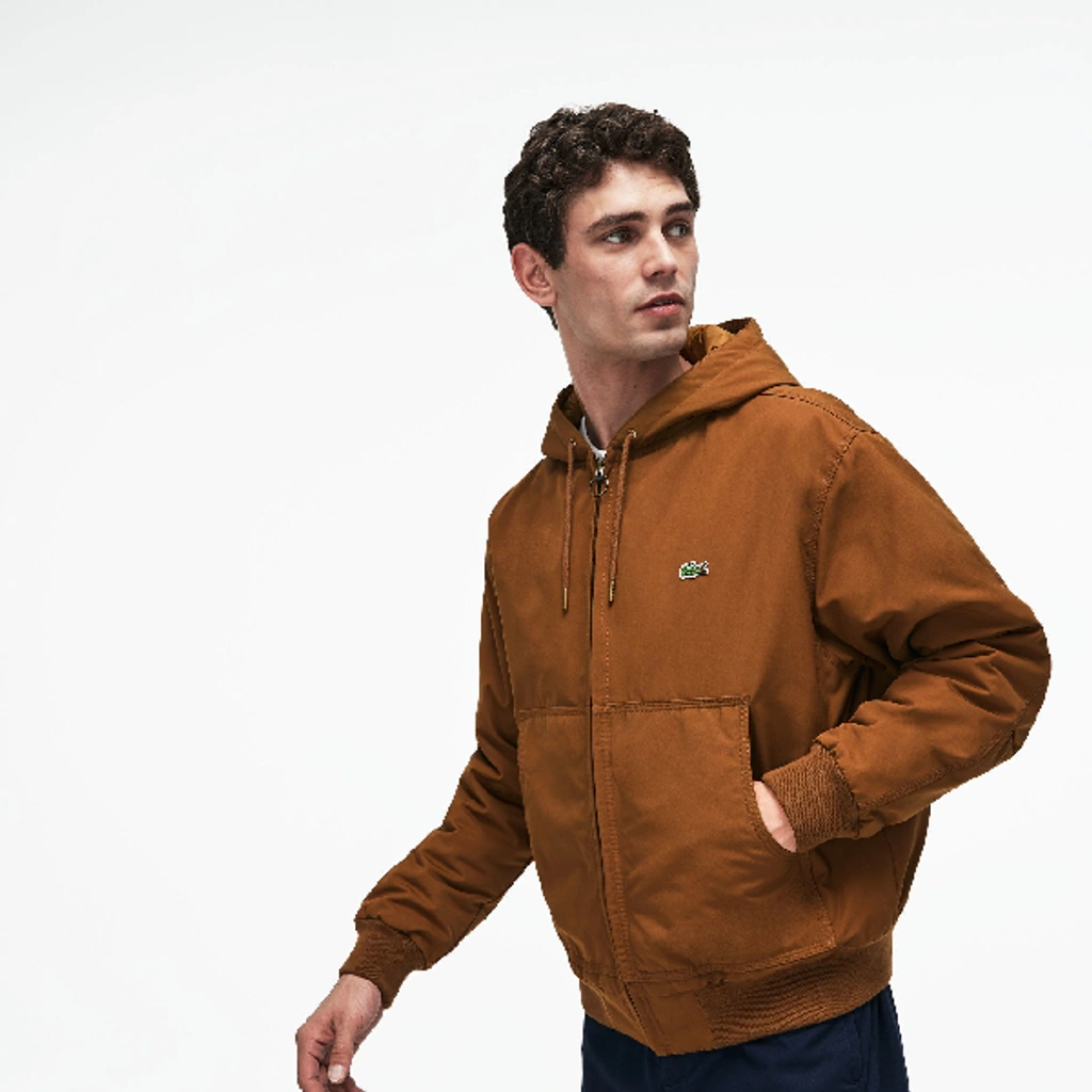 Men's short hooded zippered quilted cotton twill jacket hotsell