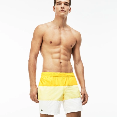 Shop Lacoste Men's Taffeta Swimming Trunks In Solstice Yellow/yellow-wh