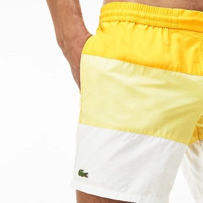 Shop Lacoste Men's Taffeta Swimming Trunks In Solstice Yellow/yellow-wh