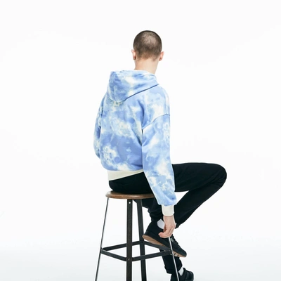 Men s Live Hooded Cloud Print Fleece Sweatshirt In White Light Blue