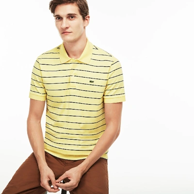 Shop Lacoste Men's Regular Fit Pima Cotton Polo In Yellow / White / Navy Blue