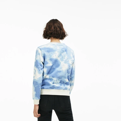 Shop Lacoste Women's Live Crew Neck Cloud Print Fleece Sweatshirt In White / Light Blue