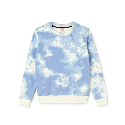 Shop Lacoste Women's Live Crew Neck Cloud Print Fleece Sweatshirt In White / Light Blue