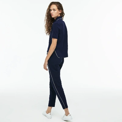 Shop Lacoste Women's Piped Cotton Crepe Interlock Carrot Pants In Navy Blue / White