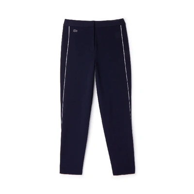 Shop Lacoste Women's Piped Cotton Crepe Interlock Carrot Pants In Navy Blue / White