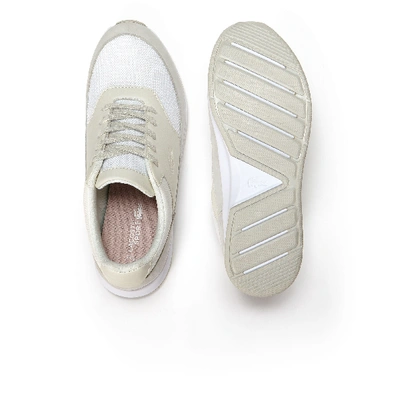 Shop Lacoste Women's Chaumont Mixed Material Trainers In Light Grey/light Tan/whit