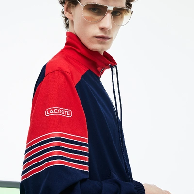 Shop Lacoste Unisex Fashion Show Colorblock Technical Canvas Zippered Jacket In Navy Blue / Red / White