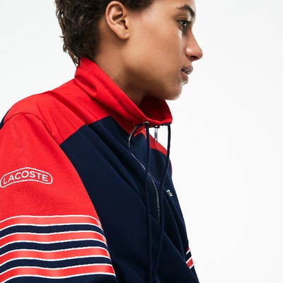 Shop Lacoste Unisex Fashion Show Colorblock Technical Canvas Zippered Jacket In Navy Blue / Red / White