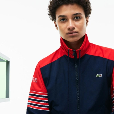 Shop Lacoste Unisex Fashion Show Colorblock Technical Canvas Zippered Jacket In Navy Blue / Red / White