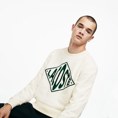 Shop Lacoste Unisex Live Crew Neck Xl Embroidery Fleece Sweatshirt In White / Green