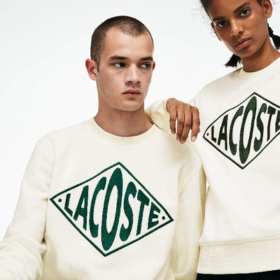 Shop Lacoste Unisex Live Crew Neck Xl Embroidery Fleece Sweatshirt In White / Green