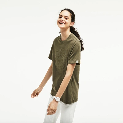 Shop Lacoste Unisex Live T-shirt With Oversized Badge In Green