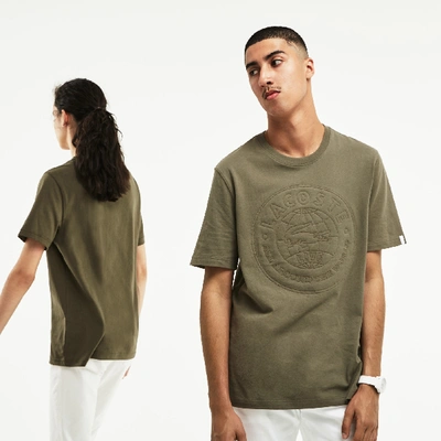 Shop Lacoste Unisex Live T-shirt With Oversized Badge In Green