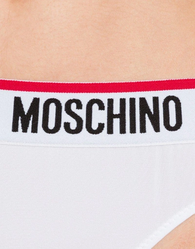Shop Moschino Microfiber Thong With Logo In White