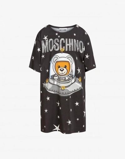 Shop Moschino Short Satin Dress With Ufo Teddy Print 2