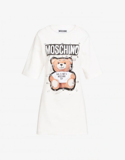 Shop Moschino Short Dress In Cotton With Safety Pin Teddy Print