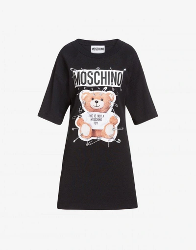 Shop Moschino Short Dress In Cotton With Safety Pin Teddy Print 2
