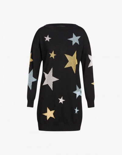 Shop Boutique Moschino Short Dress In Pure Wool With Star Inlays