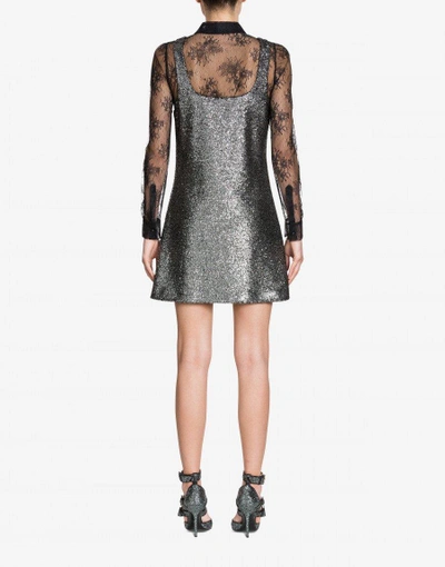 Shop Boutique Moschino Short Dress In Laminated Boucle And Lace