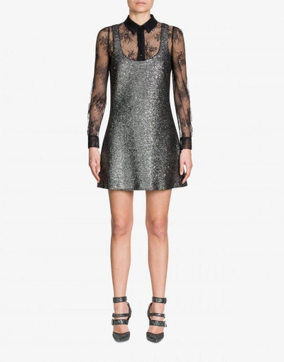 Shop Boutique Moschino Short Dress In Laminated Boucle And Lace