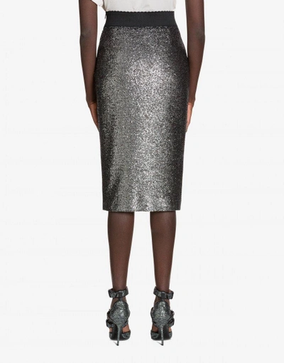 Shop Boutique Moschino Longuette Skirt In Silver Laminated Boucle