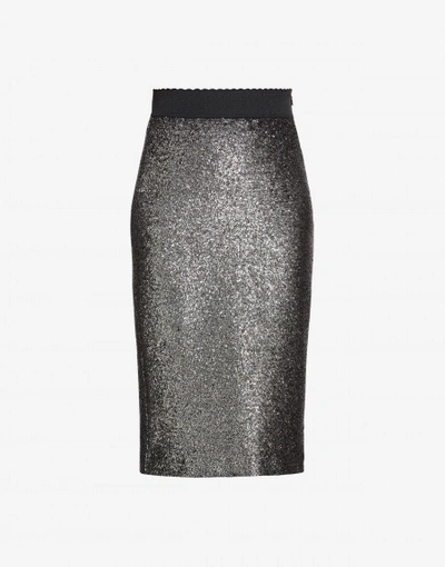 Shop Boutique Moschino Longuette Skirt In Silver Laminated Boucle