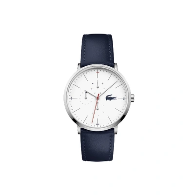 Shop Lacoste Men's Moon Multifunctions Ultra Slim Watch With Blue Leather Strap - One Size
