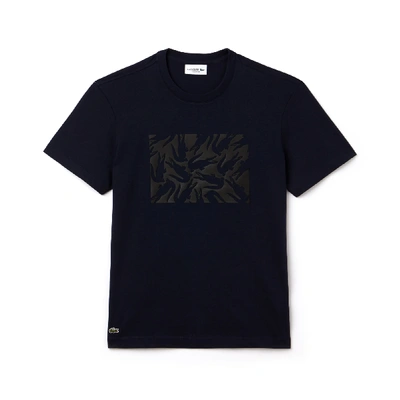 Shop Lacoste Men's Graphic Design Cotton T-shirt In Navy Blue / Black