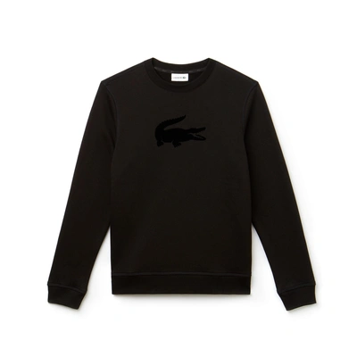 Shop Lacoste Men's Crew Neck Felt Crocodile Fleece Sweatshirt In Black