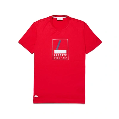 Shop Lacoste Men's Crew Neck Rubber Lettering Soft Jersey T-shirt In Red