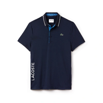 Shop Lacoste Men's Sport Lettering Stretch Technical Jersey Golf Polo Shirt In Navy Blue / Blue / White