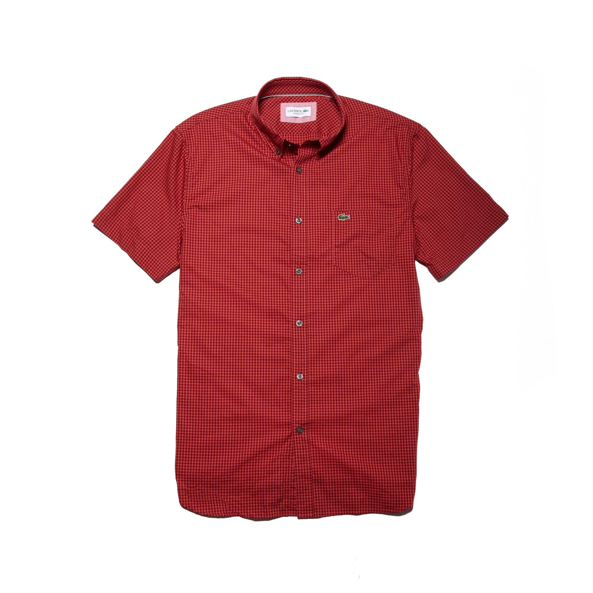 Lacoste Men's Regular Fit Mini Check Poplin Shirt In Red / Pink | ModeSens