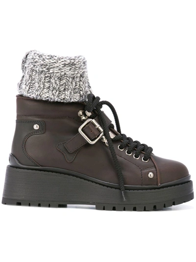 Shop Miu Miu Shearling Trim Ankle Boots In Brown