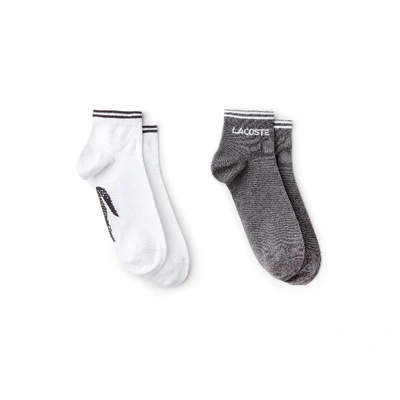 Shop Lacoste Men's Two-pack Of Tennis Low-cut Socks In Jacquard Jersey In Grey Chine,white