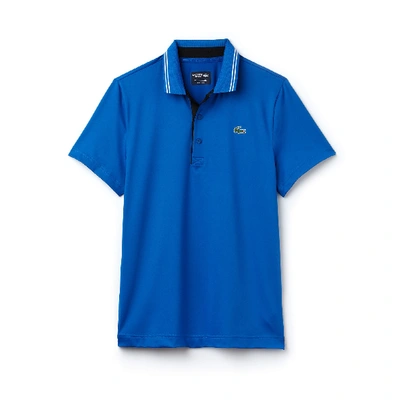Shop Lacoste Men's  Sport Lettering Stretch Technical Jersey Golf Polo Shirt In Blue / Black / White