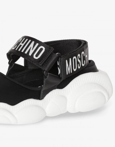 Shop Moschino Teddy Run Stretch Satin Sandals In Black