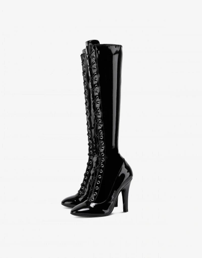 Shop Moschino Boots In Patent Leather 31339 In Black