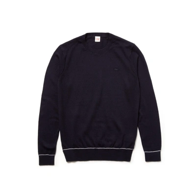 Shop Lacoste Women's Live Crew Neck Cotton And Cashmere Jersey Sweater In Navy Blue / White