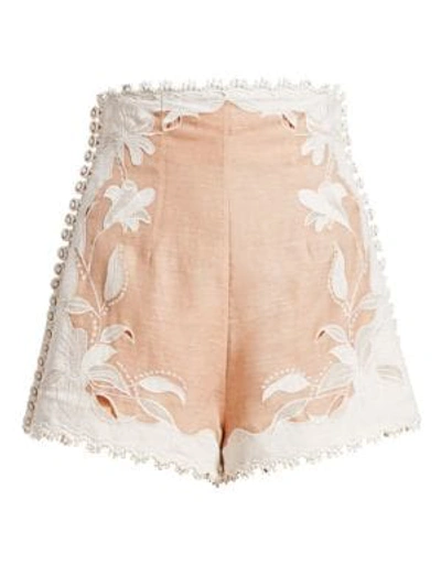 Shop Zimmermann Corsage Lily Embellished Shorts In Nude