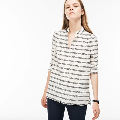 Shop Lacoste Women's Regular Fit Cotton And Silk Voile Shirt In White