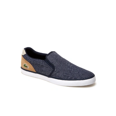 Shop Lacoste Men's Jouer Slip On Canvas Slip-ons In Navy/light Tan